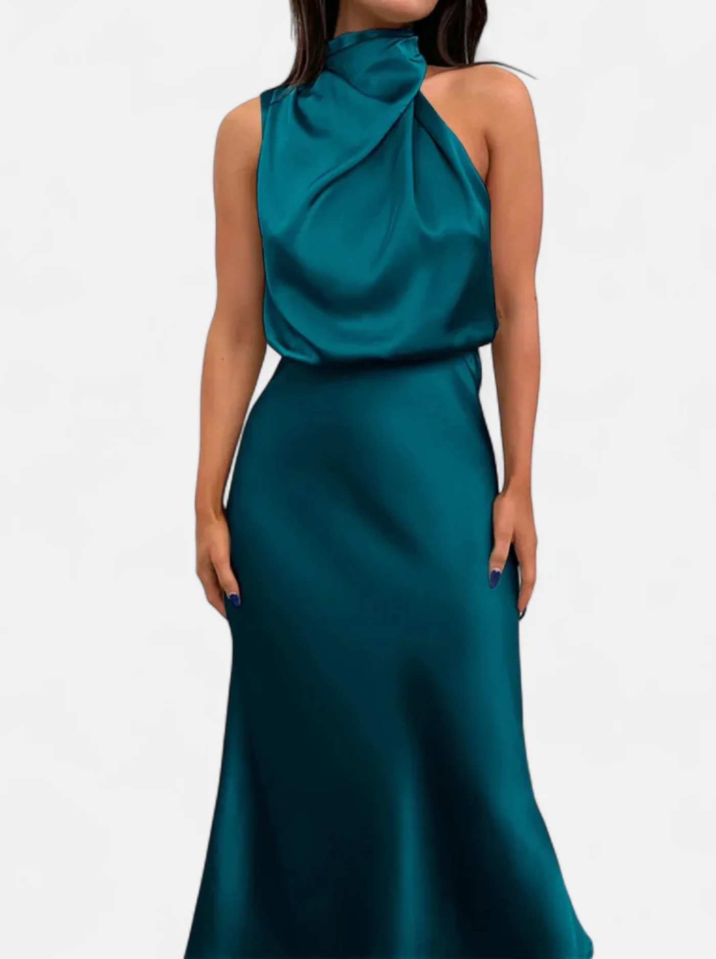 Women’s Satin Maxi Dress with Draped Neckline