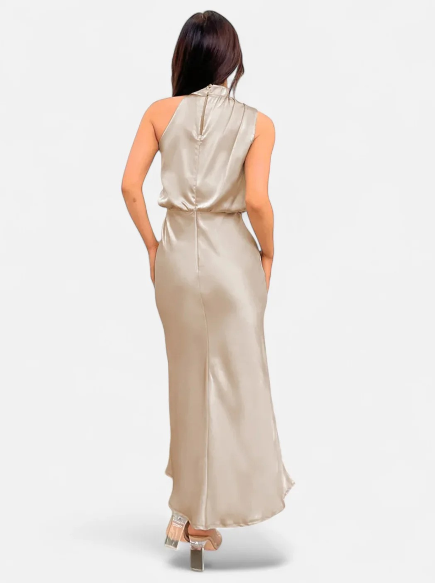 Women’s Satin Maxi Dress with Draped Neckline