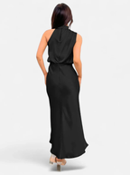 Women’s Satin Maxi Dress with Draped Neckline