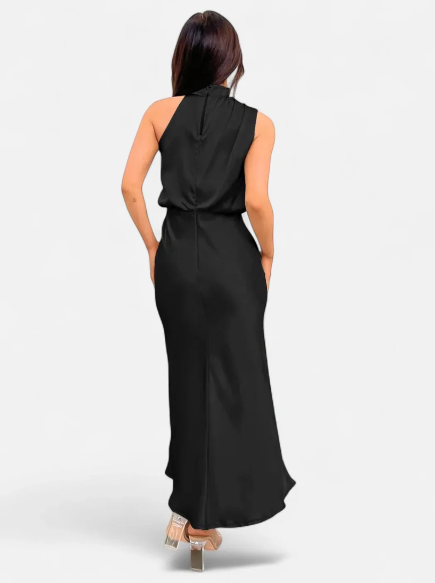 Women’s Satin Maxi Dress with Draped Neckline