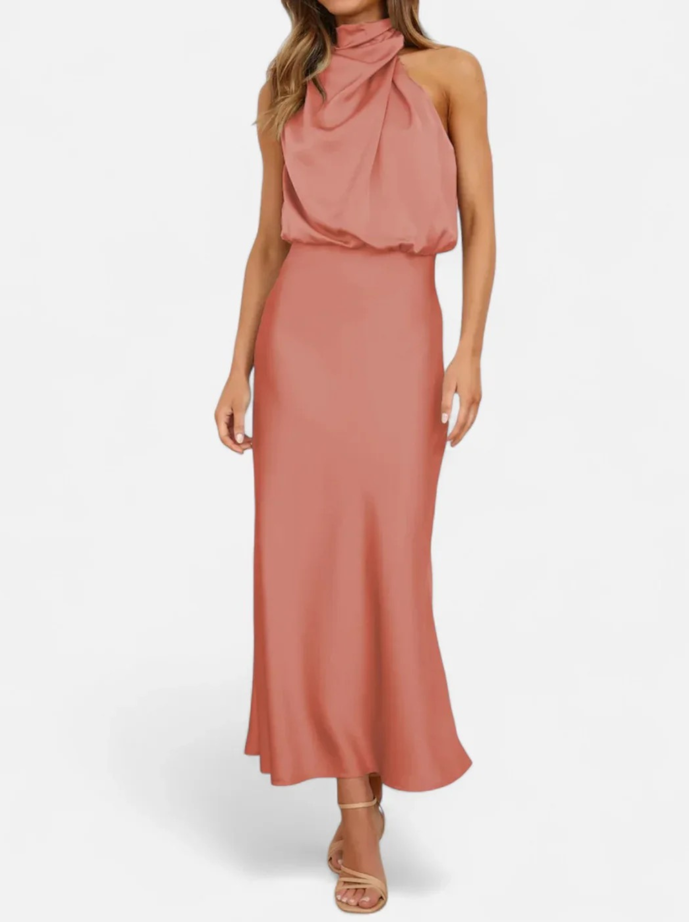 Women’s Satin Maxi Dress with Draped Neckline