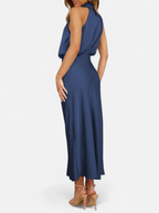 Women’s Satin Maxi Dress with Draped Neckline