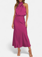 Women’s Satin Maxi Dress with Draped Neckline