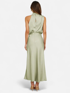Women’s Satin Maxi Dress with Draped Neckline