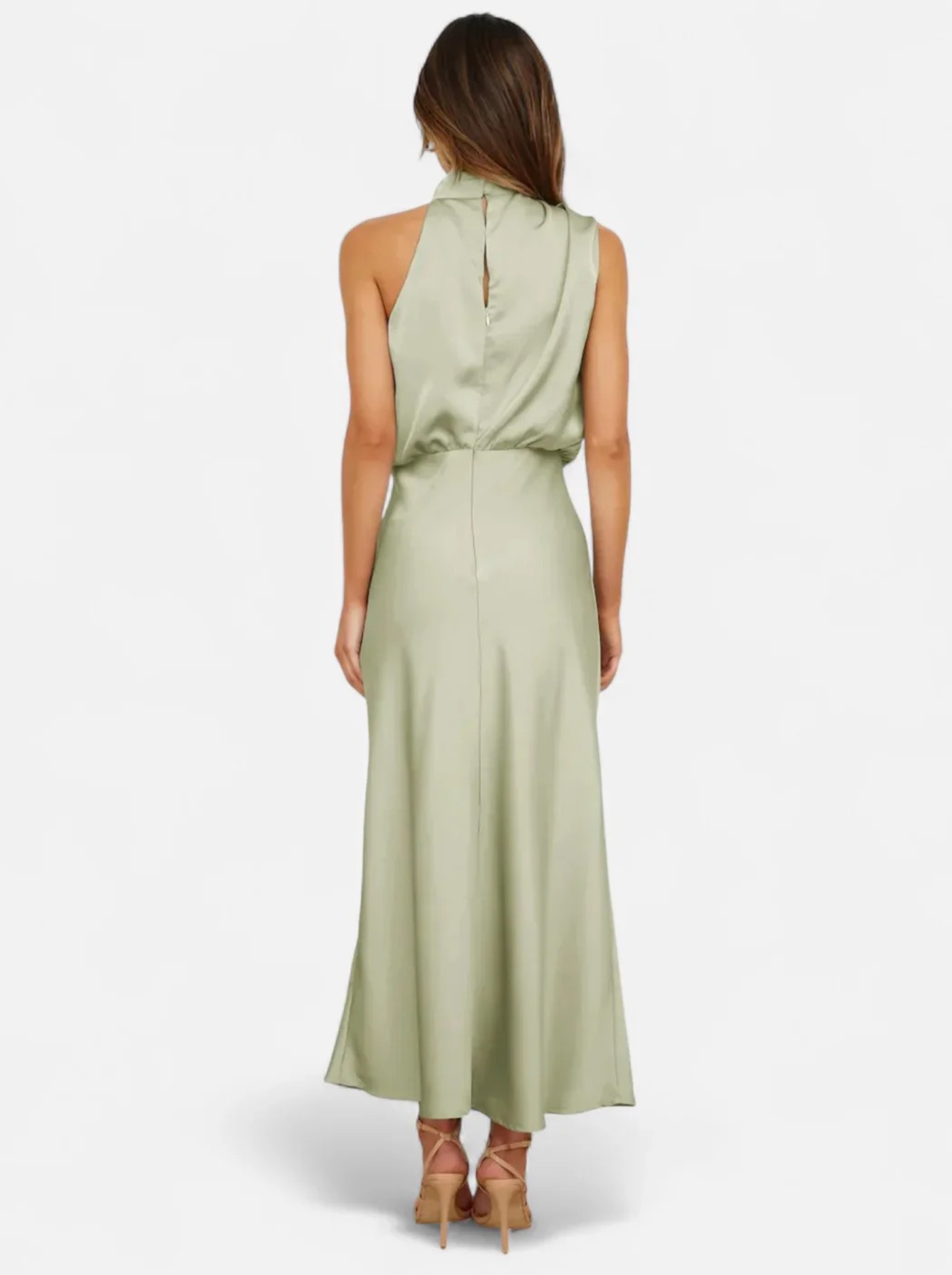 Women’s Satin Maxi Dress with Draped Neckline