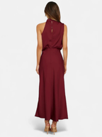 Women’s Satin Maxi Dress with Draped Neckline