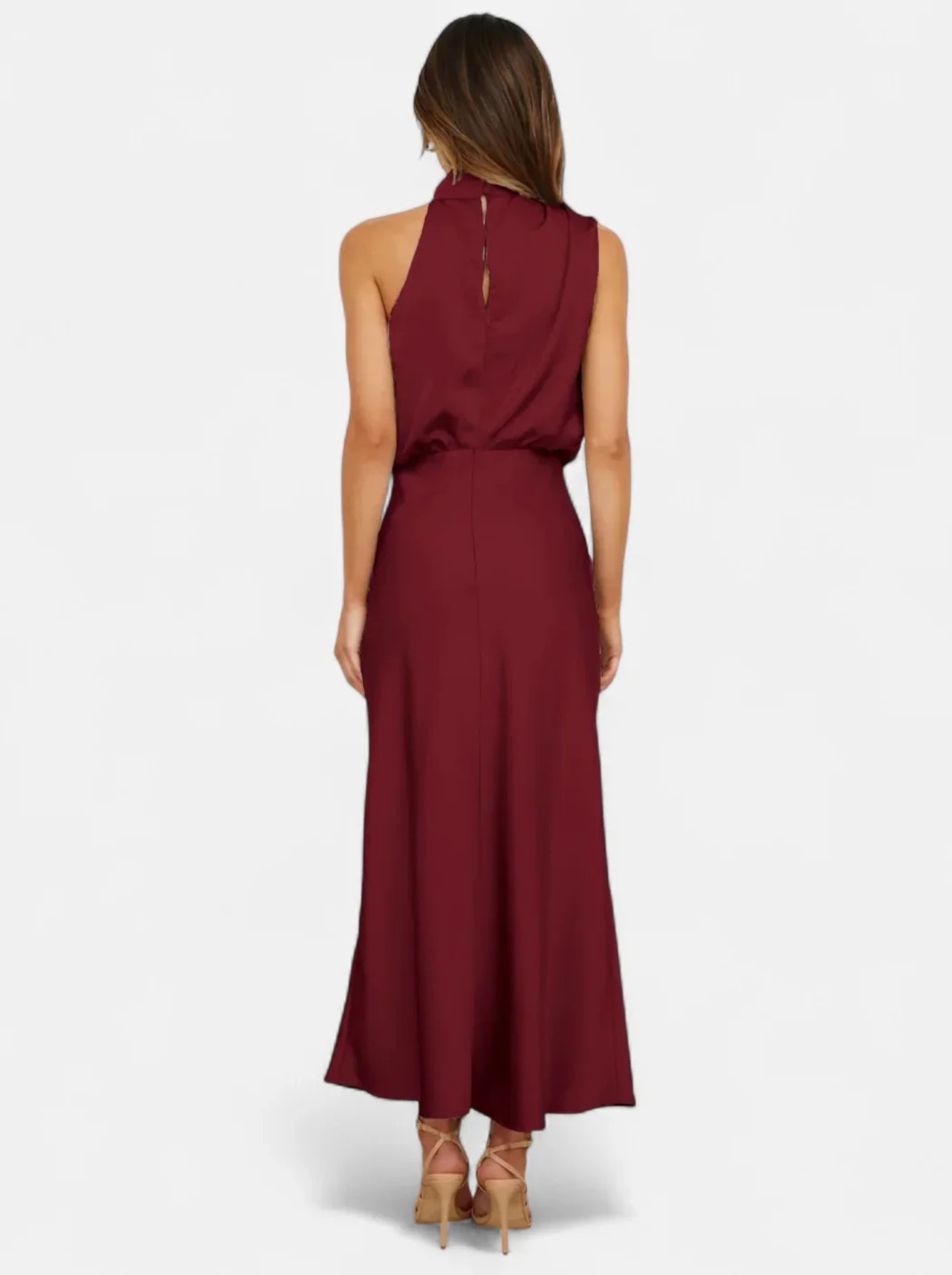 Women’s Satin Maxi Dress with Draped Neckline