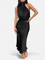 Women’s Satin Maxi Dress with Draped Neckline