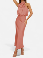 Women’s Satin Maxi Dress with Draped Neckline