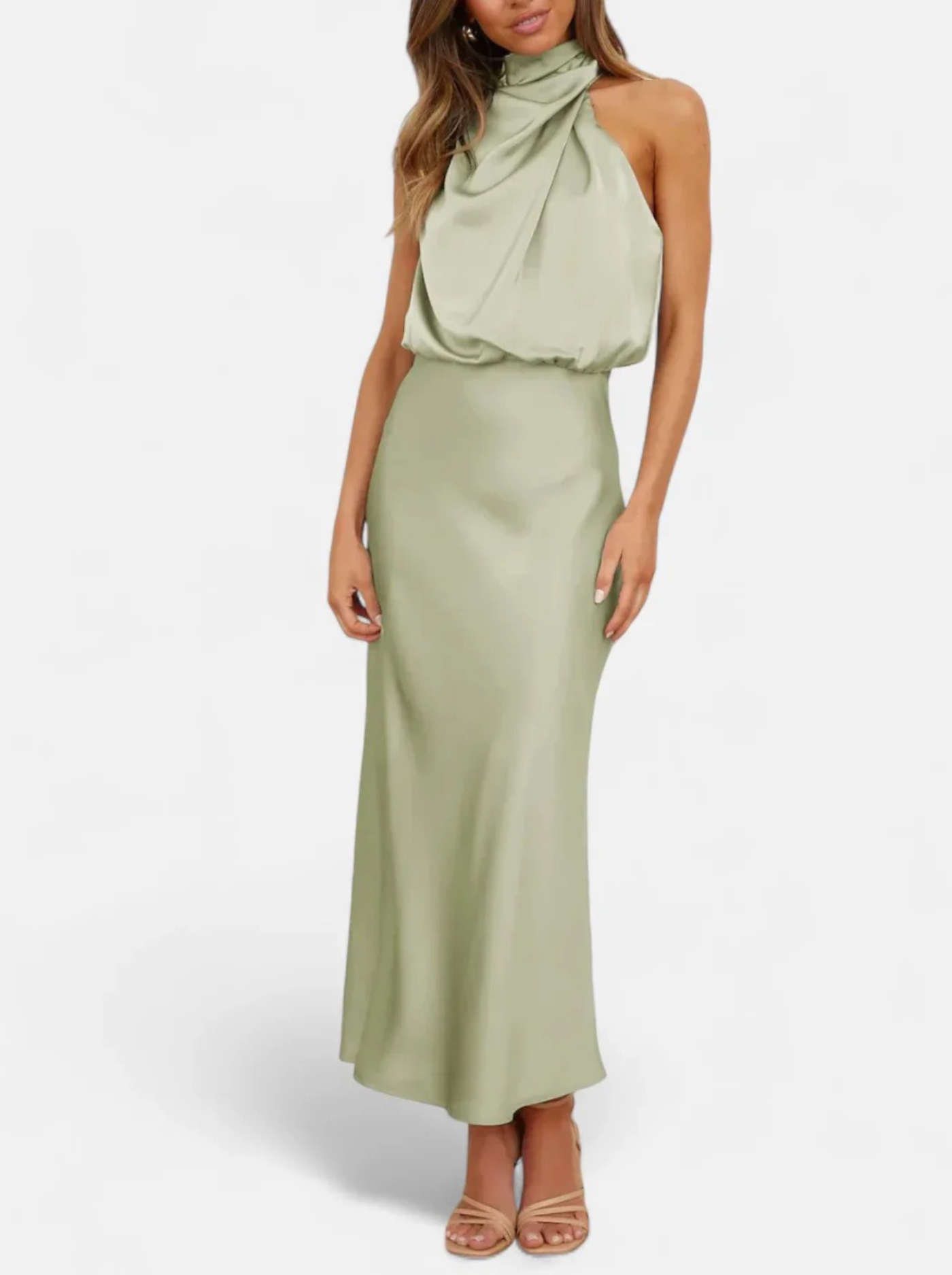 Women’s Satin Maxi Dress with Draped Neckline