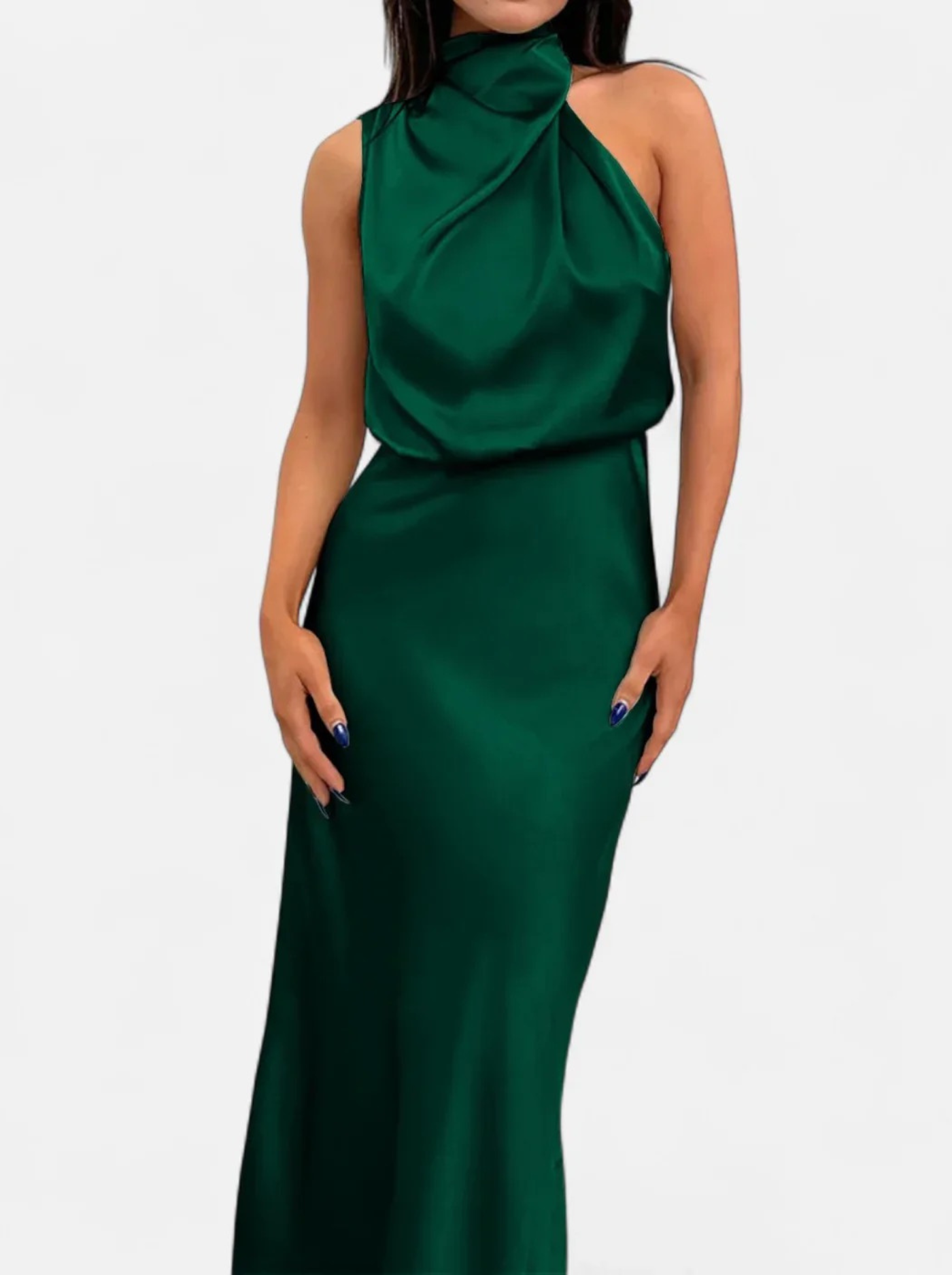 Women’s Satin Maxi Dress with Draped Neckline