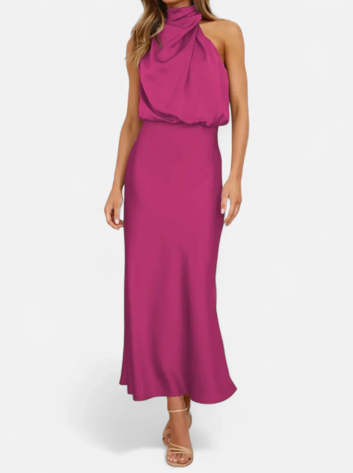 Women’s Satin Maxi Dress with Draped Neckline