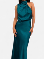 Women’s Satin Maxi Dress with Draped Neckline