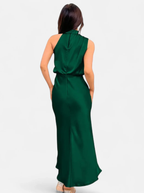 Women’s Satin Maxi Dress with Draped Neckline