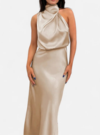 Women’s Satin Maxi Dress with Draped Neckline