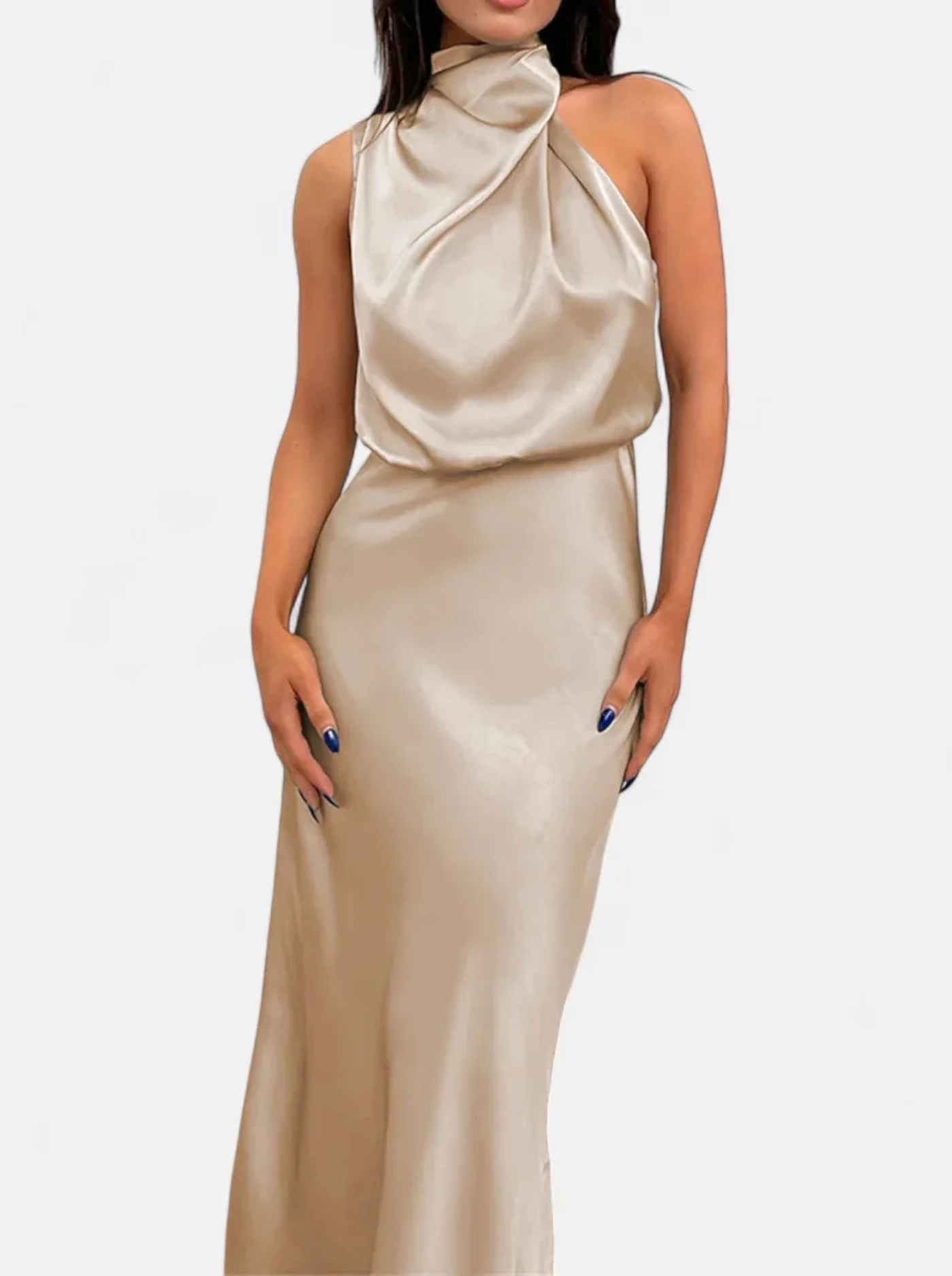 Women’s Satin Maxi Dress with Draped Neckline