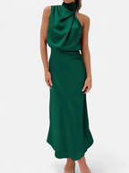 Women’s Satin Maxi Dress with Draped Neckline