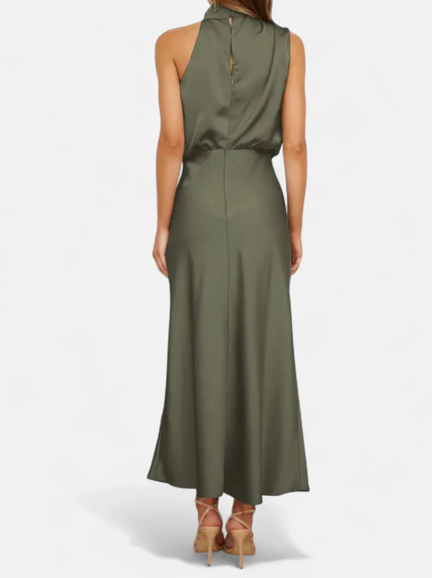 Women’s Satin Maxi Dress with Draped Neckline