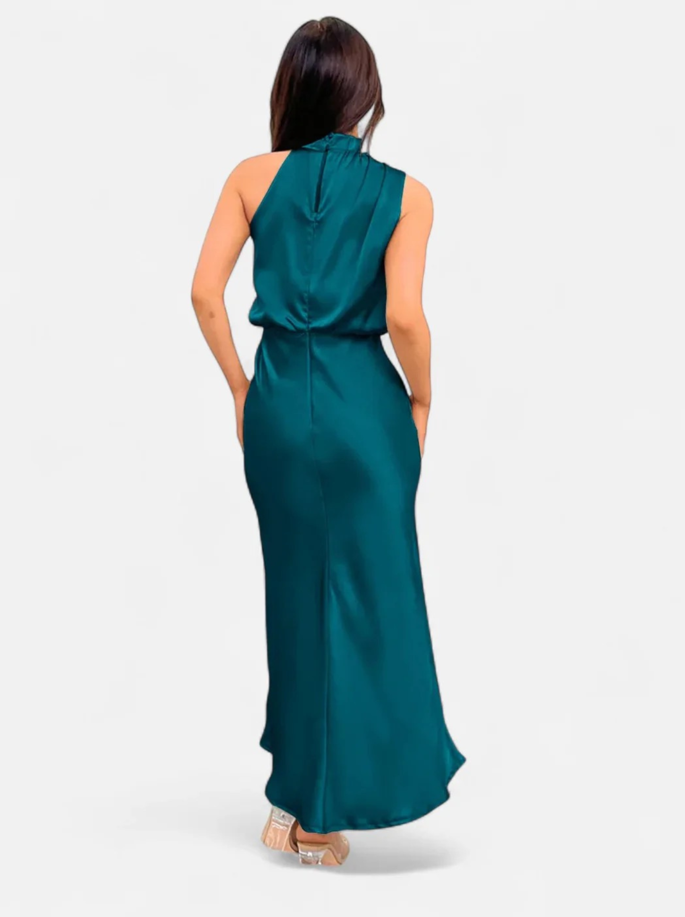 Women’s Satin Maxi Dress with Draped Neckline