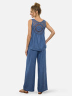 Women's Linen-Look Two-Piece Set with Crochet Back Detail