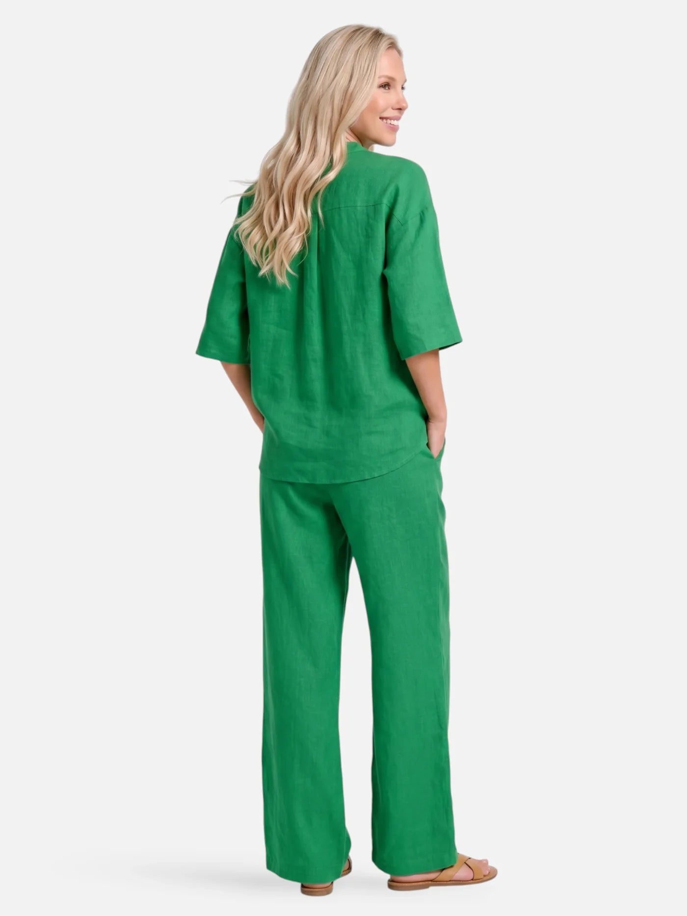 Women’s Matching Set – Relaxed Wide Leg Pants & Button Blouse Set