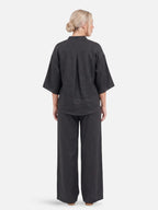Women’s Matching Set – Relaxed Wide Leg Pants & Button Blouse Set