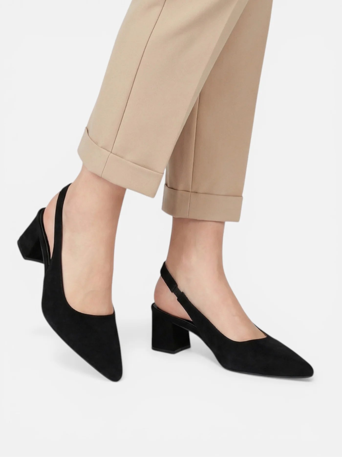 Women’s Slingback Pumps with Block Heel and Pointed Toe – Elegant Dress Heels