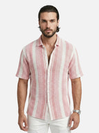 Men’s Striped Short Sleeve Button-Up Shirt – Casual Summer Style