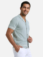 Men’s Breathable Knit Polo Shirt Open Collar Button Front Short Sleeve