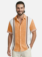 Men’s Short Sleeve Summer Button-Up Shirt with Vertical Stripes