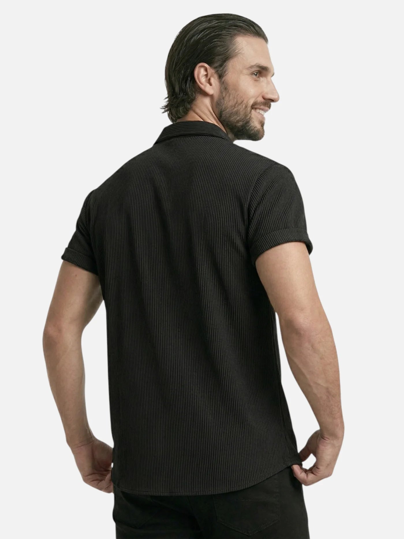 Men’s Textured Short Sleeve Button-Up Shirt – Breathable Summer Casual Shirt
