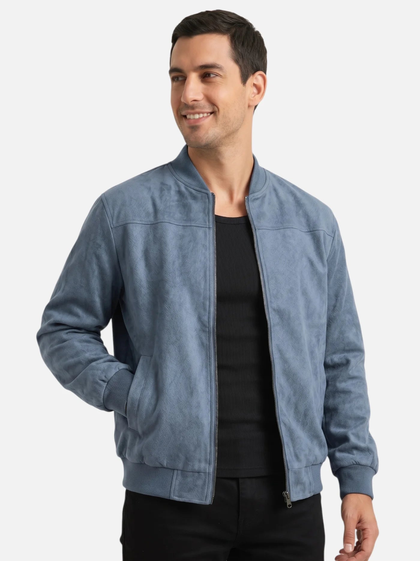 Men’s Faux Suede Bomber Jacket Zip-Up Lightweight Casual Jacket