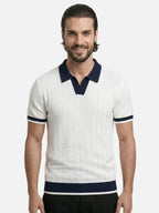 Men’s Textured Knit Polo Shirt Short Sleeve Contrast Collar Lightweight