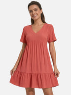 Women's V-Neck Babydoll Dress with Tiered Ruffle Hem