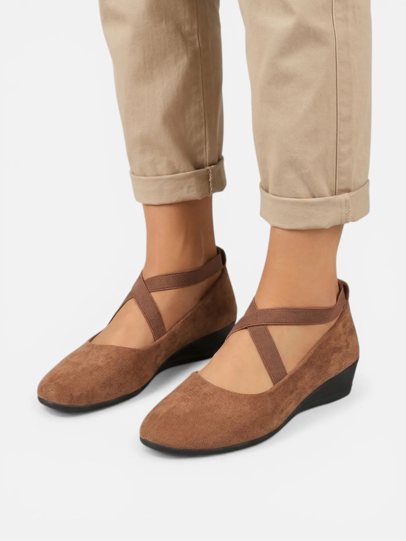 Women’s Wedge Ballerina Shoes with Cross Strap and Pointed Toe