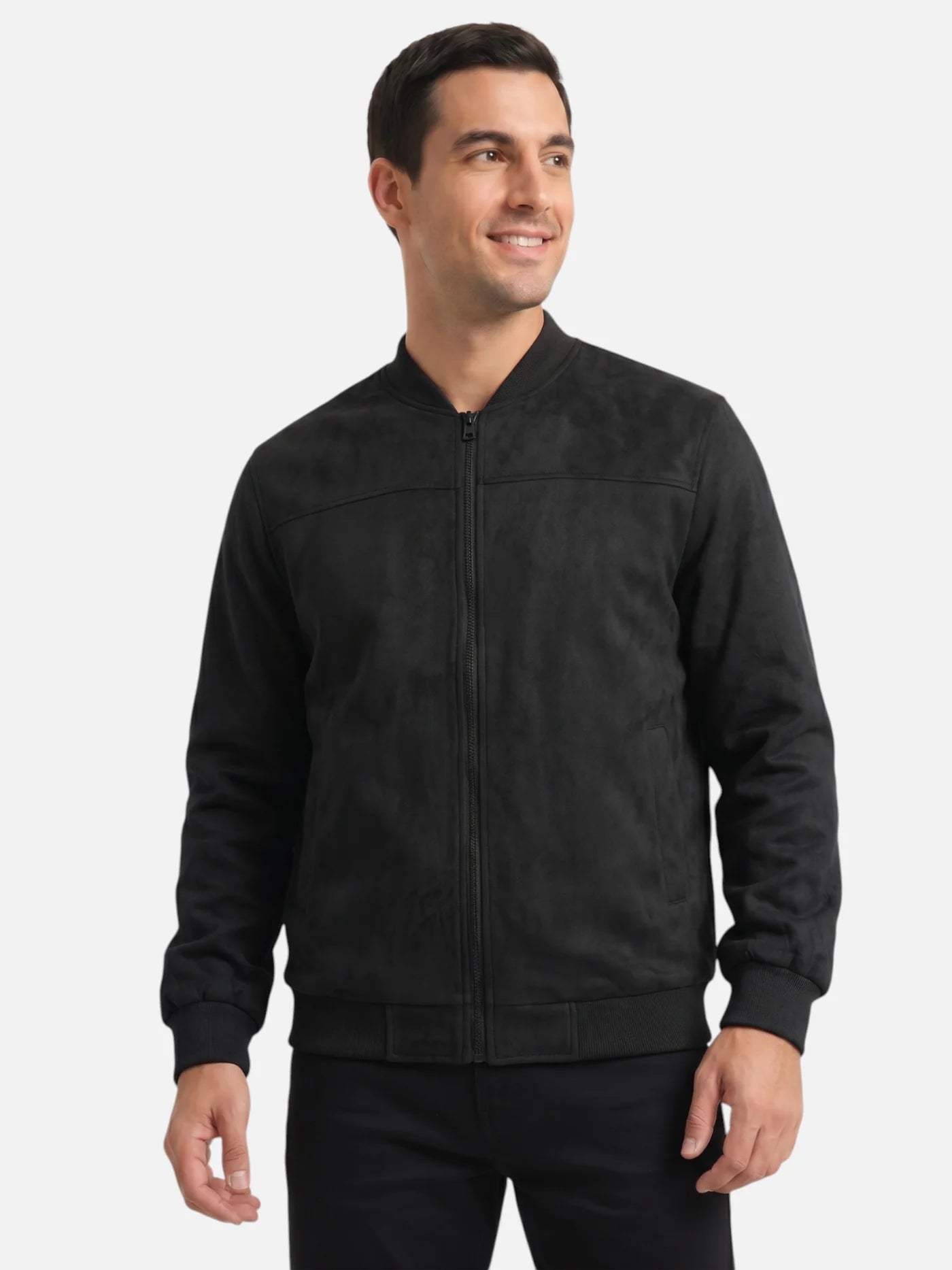 Men’s Faux Suede Bomber Jacket Zip-Up Lightweight Casual Jacket
