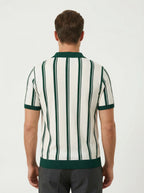 Men’s Striped Knit Polo Shirt with Zip Collar