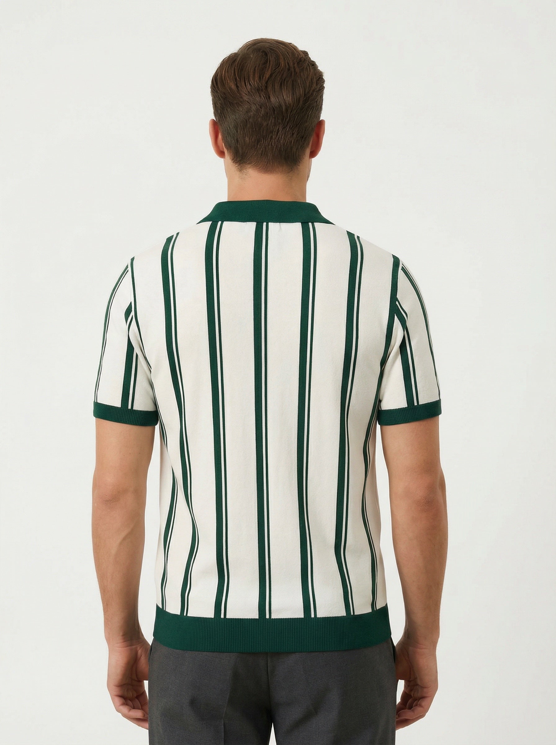 Men’s Striped Knit Polo Shirt with Zip Collar