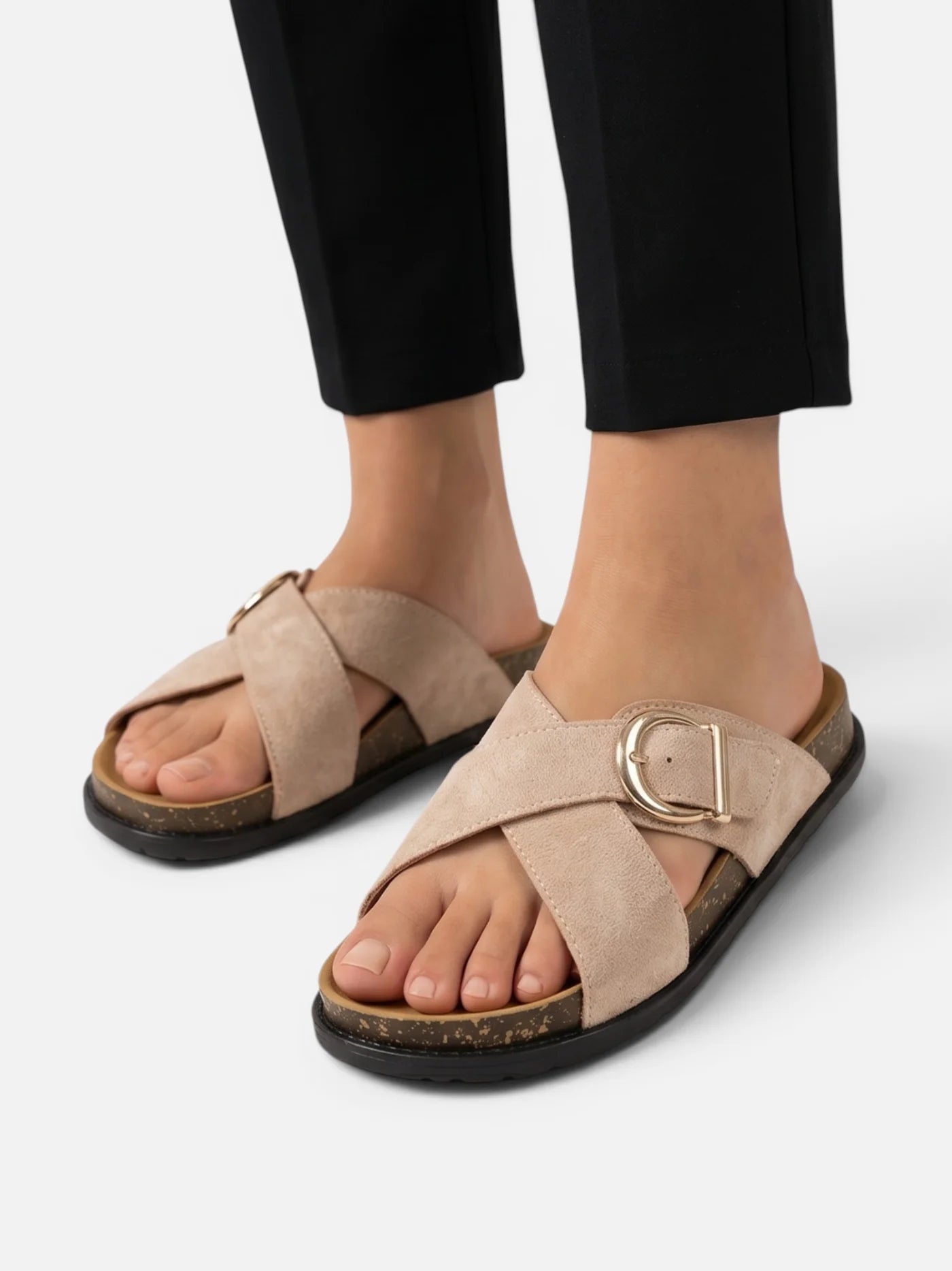 Women’s Cross Strap Sandals with Buckle Comfortable Slip-On Summer Slides