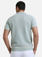 Men’s Breathable Knit Polo Shirt Open Collar Button Front Short Sleeve