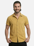 Men’s Textured Short Sleeve Button-Up Shirt – Breathable Summer Casual Shirt