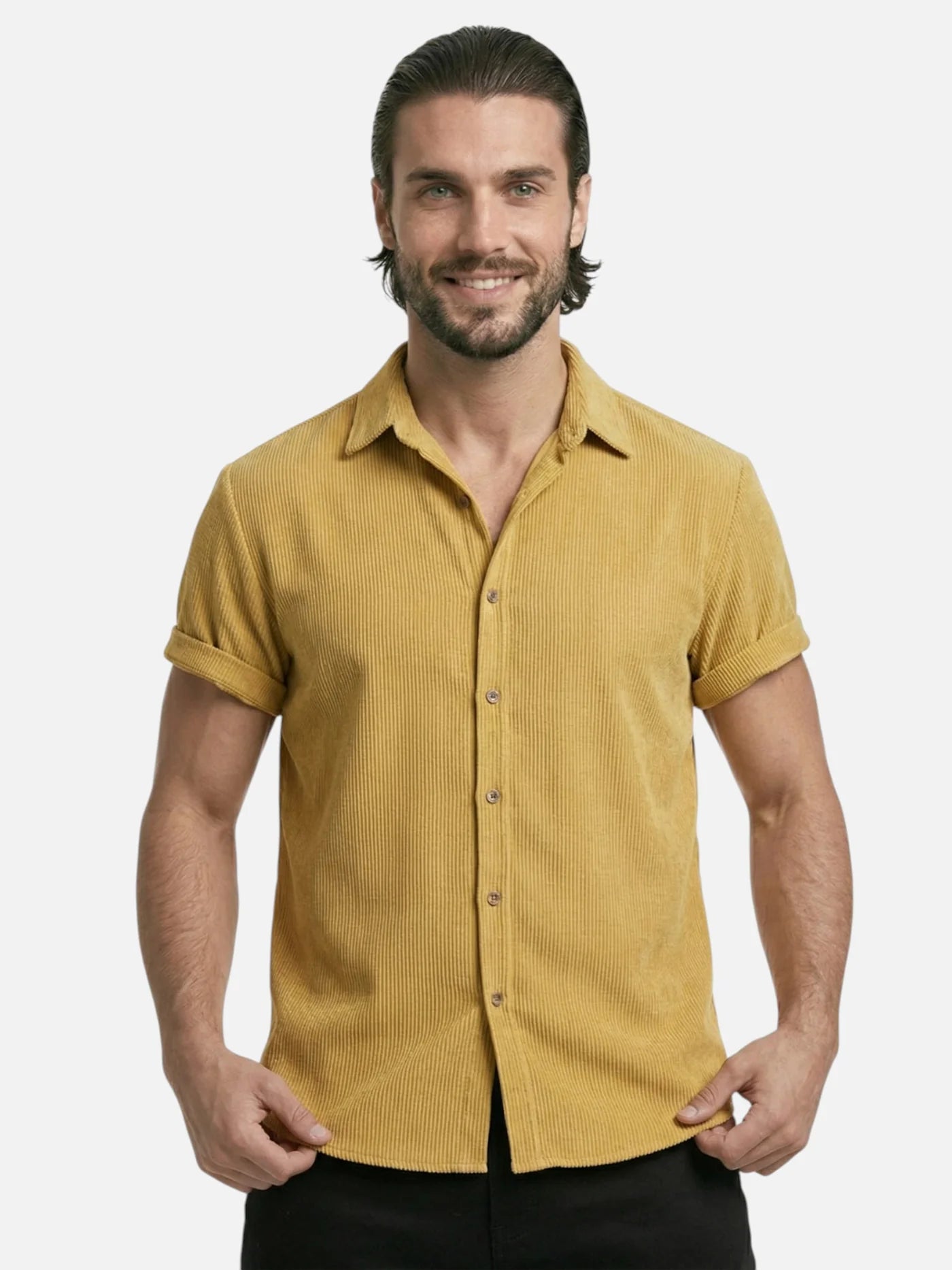 Men’s Textured Short Sleeve Button-Up Shirt – Breathable Summer Casual Shirt
