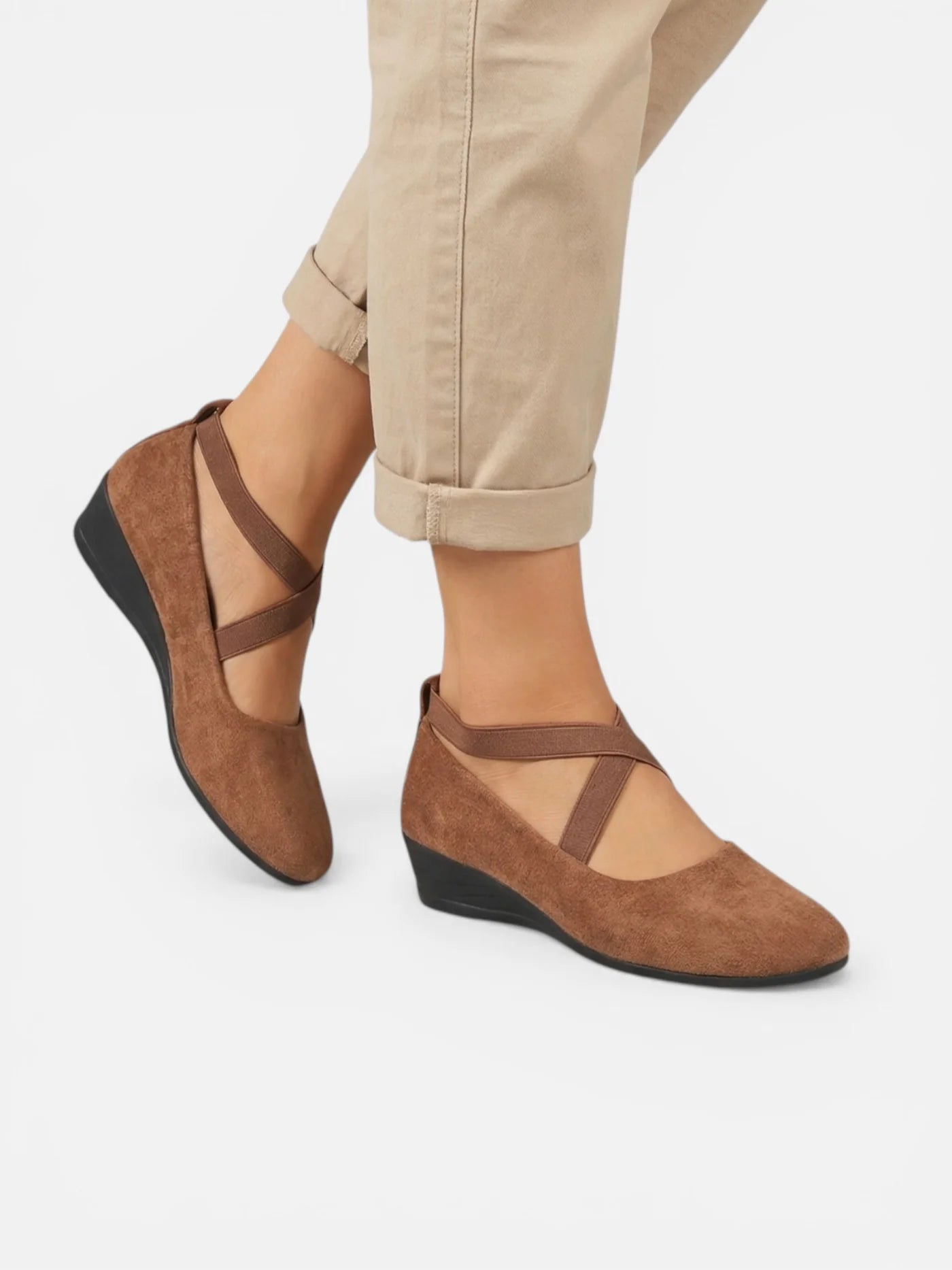 Women’s Wedge Ballerina Shoes with Cross Strap and Pointed Toe