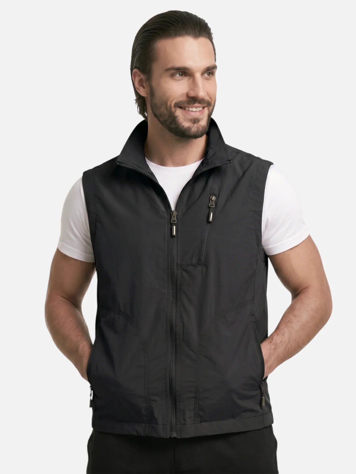 Men's Multi-Pocket Vest with Stand Collar
