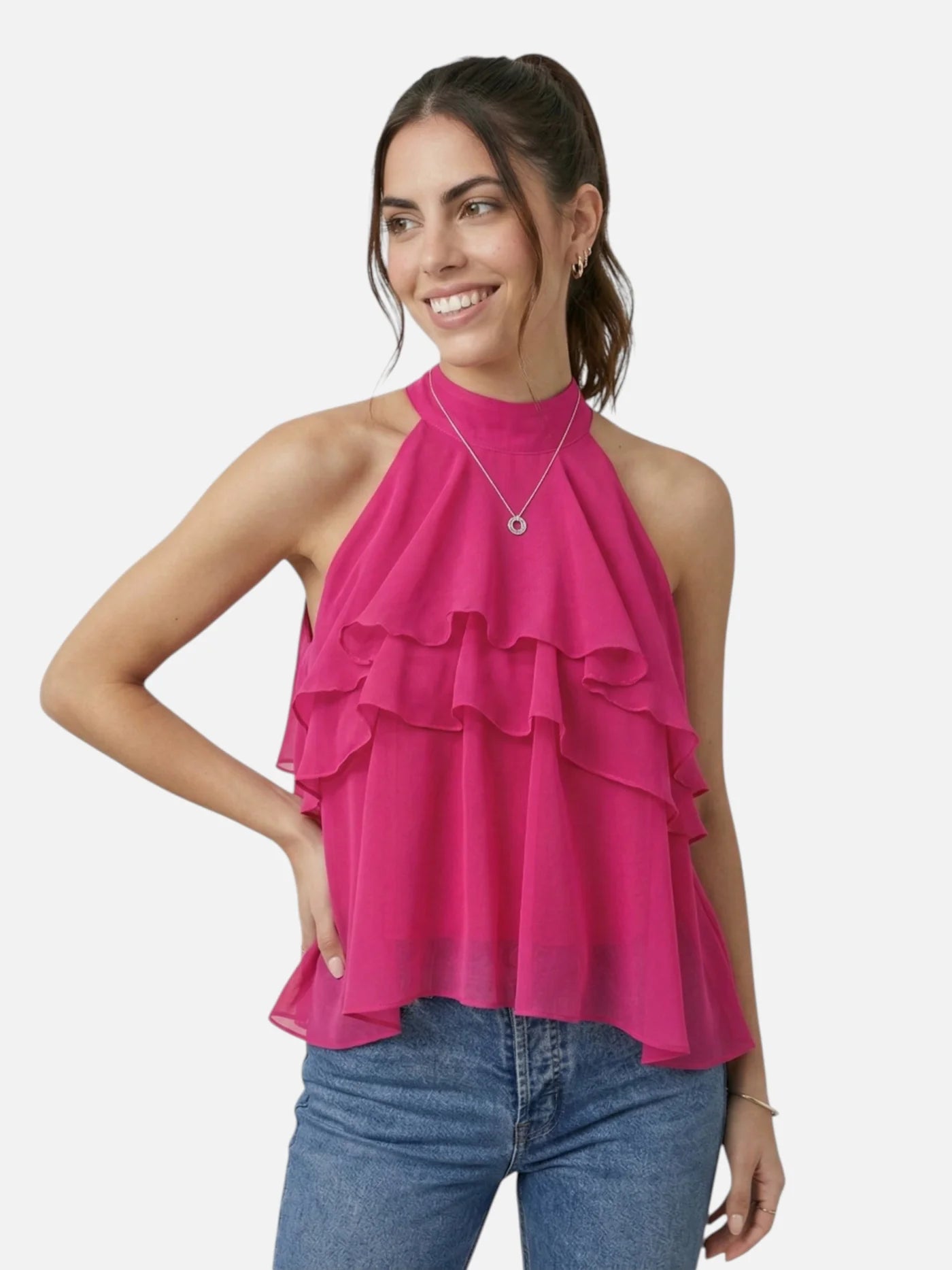 Women’s Sleeveless Ruffle Halter Top