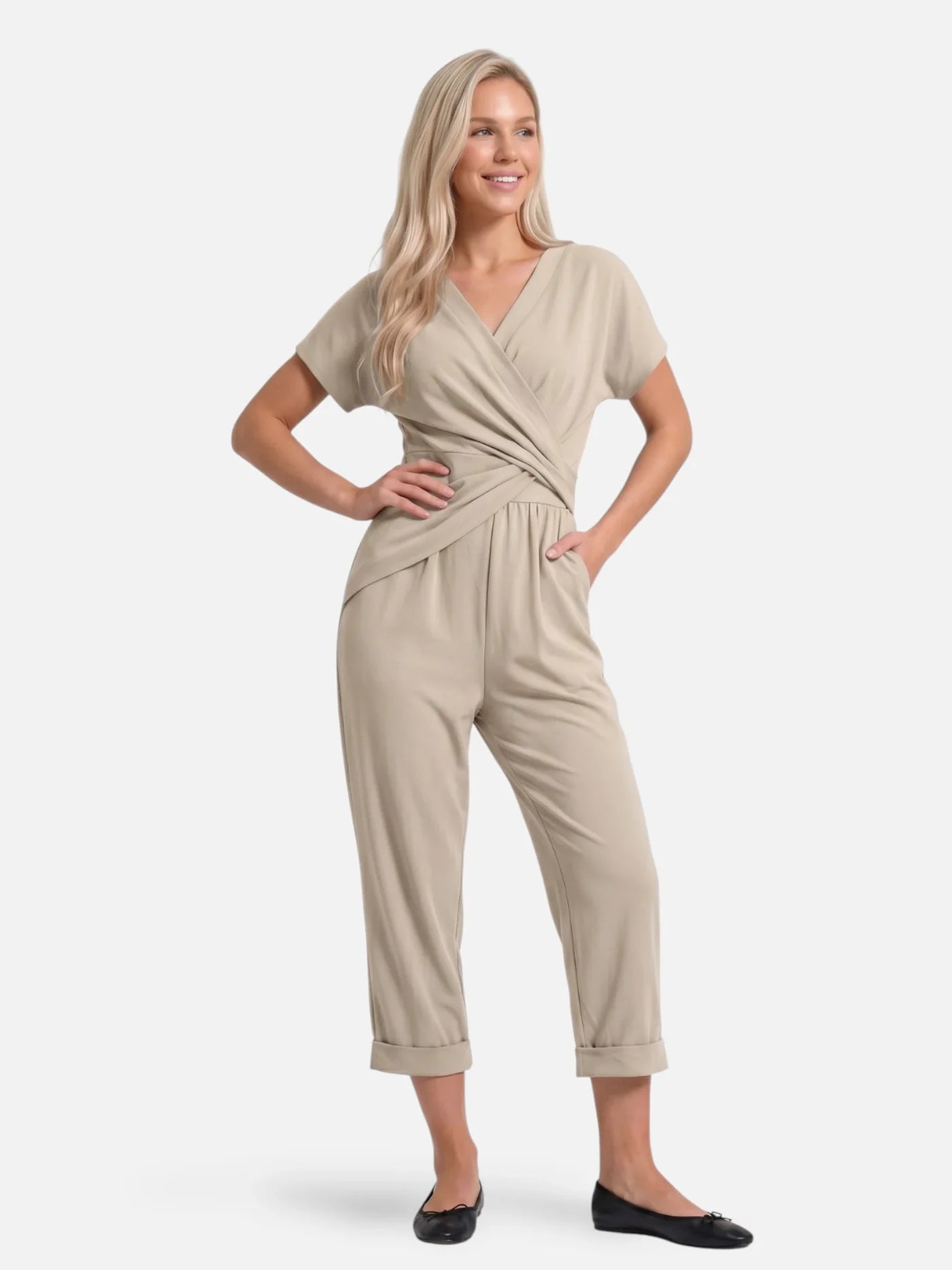 Elegant Women’s Jumpsuit with Draped Cross Waist