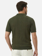 Men’s Textured Knit Polo Shirt Short Sleeve Classic Fit Lightweight