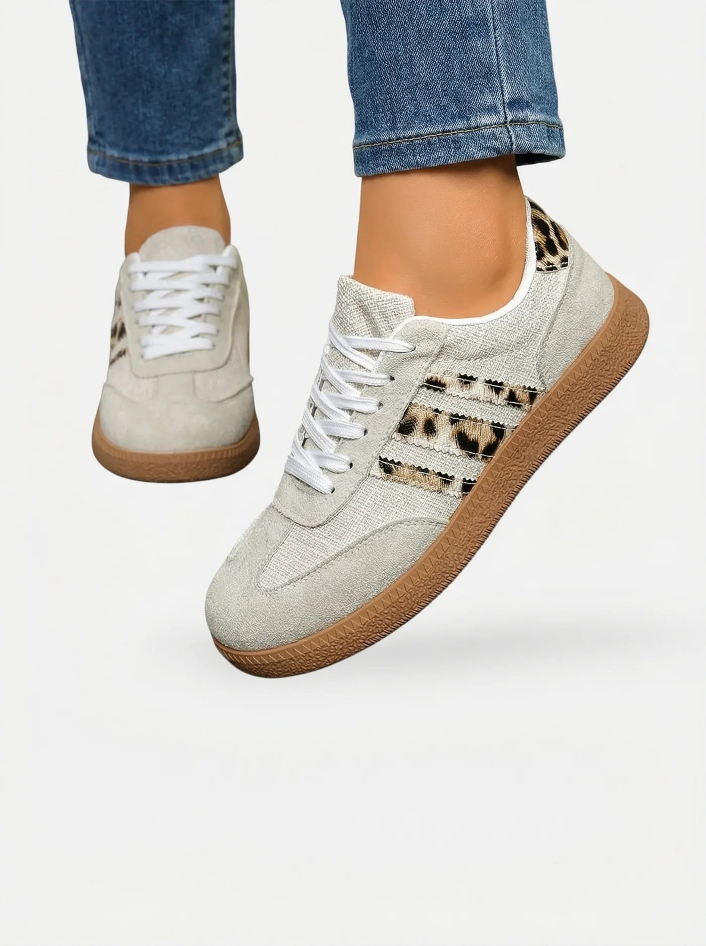 Women’s Retro Casual Sneakers with Leopard Details