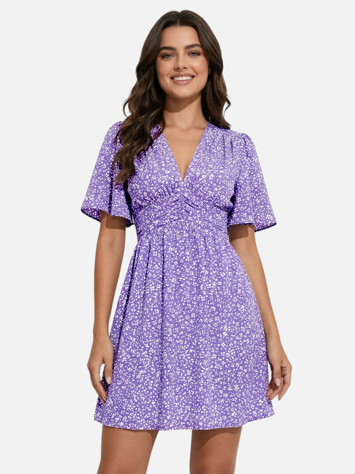 Women's Flowy Floral Mini Dress with V Neck Marlowe Club Women's Flowy Floral Mini Dress with V Neck Marlowe Club