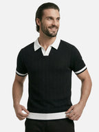 Men’s Textured Knit Polo Shirt Short Sleeve Contrast Collar Lightweight